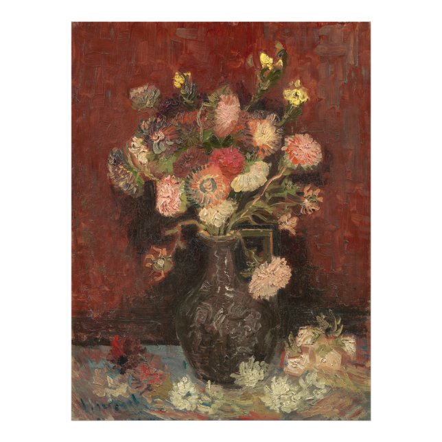 Impression Photo Vase aux asters chinois et glaïeuls van Gogh (Devant)