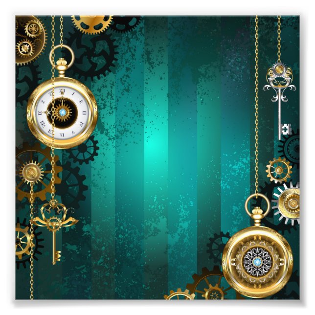 Impression Photo Veille bijoux Steampunk sur un Arrière - plan vert (Devant)