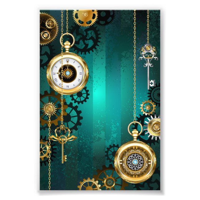 Impression Photo Veille bijoux Steampunk sur un Arrière - plan vert (Devant)