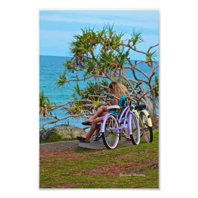 Impression Photo Vélos au bord de l'océan en couleur (Devant)