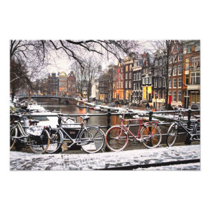 Impression Photo Vélos dans la neige à Amsterdam