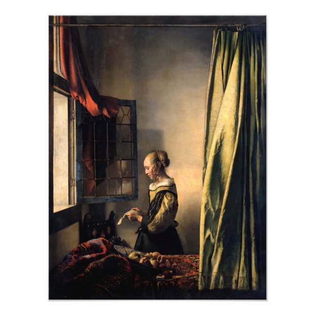 Impression Photo Vermeer - Fille lisant une lettre à une fenêtre ou (Devant)