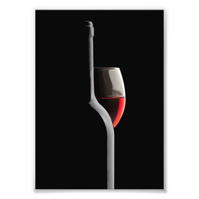Impression Photo Verre à vin rouge élégant et bouteille. Fond noir (Devant)
