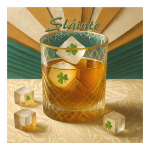 Impression Photo Verre à Whiskey Irlandais Trèfle Glaçon "Sláinte!"