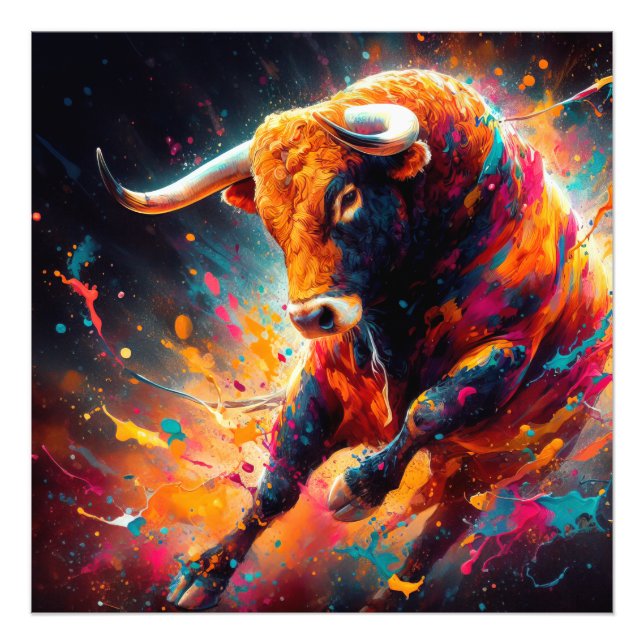 Impression Photo Vibrant Abstract Bull Painting (Devant)