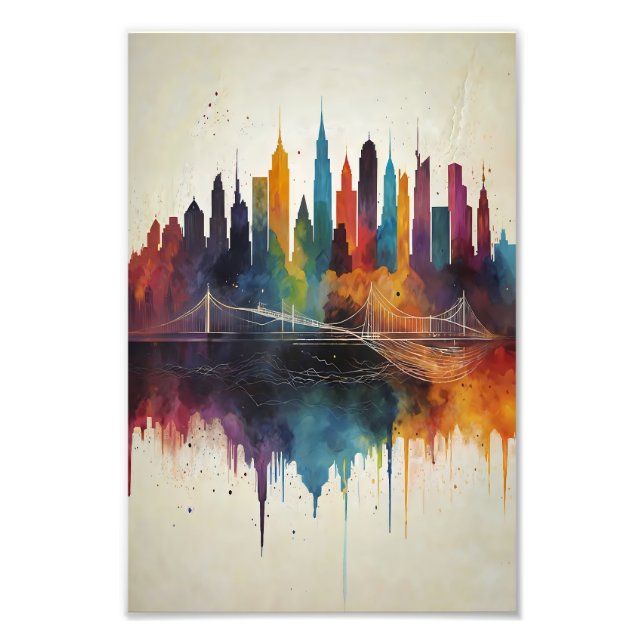 Impression Photo Vibrant Abstrait Skyline Cityscape Art (Devant)