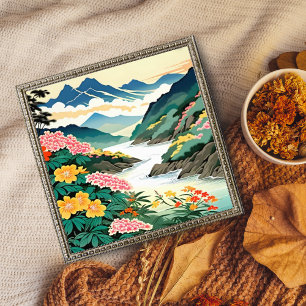 Impression Photo Vibrant Floral Mountain River Paysage peinture