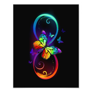 Impression Photo Vibrant infinity with rainbow butterfly on black