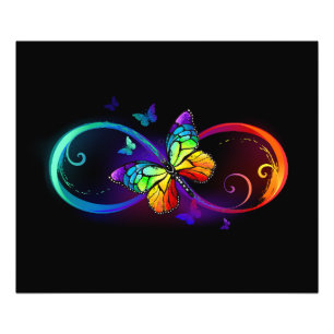 Impression Photo Vibrant infinity with rainbow butterfly on black