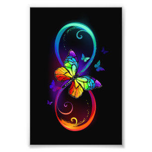 Impression Photo Vibrant infinity with rainbow butterfly on black