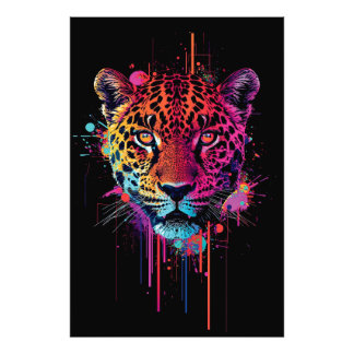 Impression Photo Vibrant Neon Leopard Metal Wall Art
