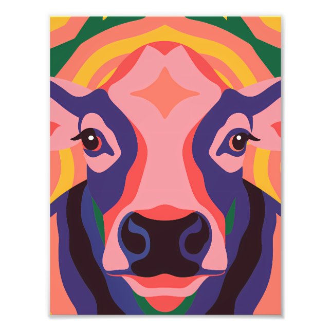Impression Photo Vibrant Pop Art Cow Face Portrait (Devant)