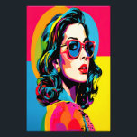 Impression Photo Vibrant Pop Art Femme Retro Chic Décor Mur<br><div class="desc">Éclairez votre espace avec cette impression artistique d'agrandissement de la photo pop art à l'IA audacieuse et colorée, avec une femme élégante dans des teintes vibrantes qui rappellent le mouvement pop art emblématique des années 1960. L'oeuvre rayonne de couleurs électriques (roses, jaunes, bleus et verts), captant l'essence du chic rétro...</div>