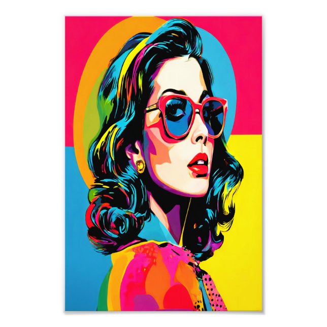 Impression Photo Vibrant Pop Art Femme Retro Chic Décor Mur (Devant)