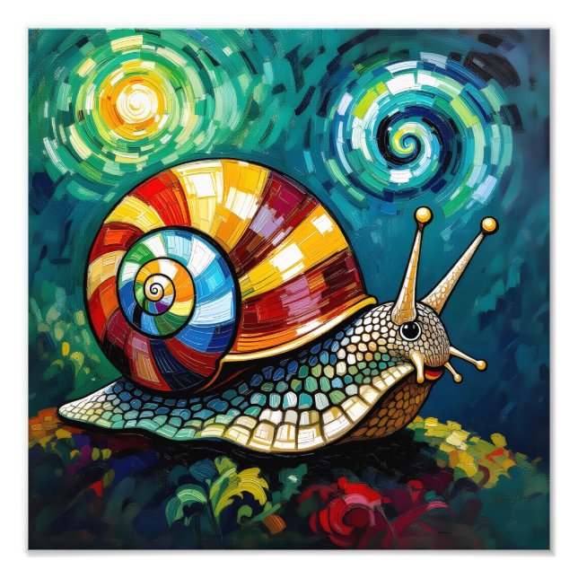 Impression Photo Vibrantly Colorful Impasto Whimsical Snail (Devant)