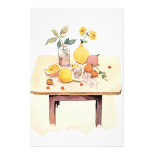 Impression Photo Vie morte Whimsical avec Fruits et Fleurs