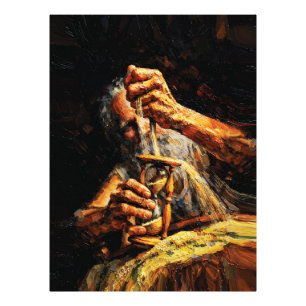 Impression Photo Vieil Homme Sablier le Temps qui s'Écoule Impasto
