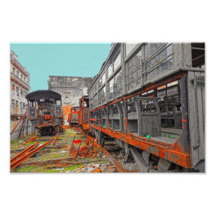 Impression Photo Vieilles locomotives rouillées et wagons