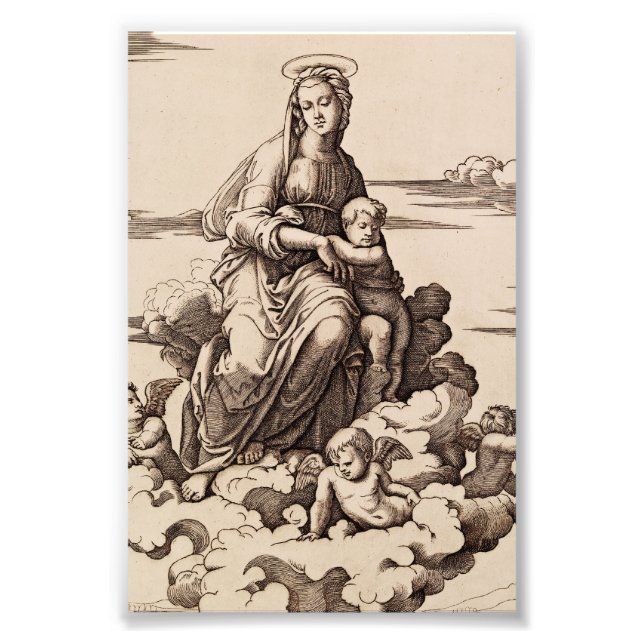 Impression Photo Vierge et Enfant dans les nuages (Devant)