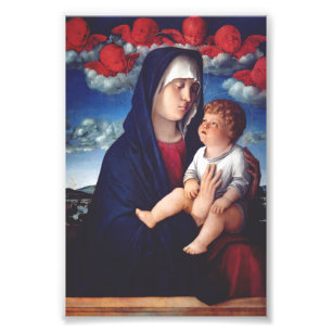 Impression Photo Vierge Marie avec l'Enfant Jésus et chérubins roug