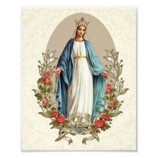 Impression Photo Vierge religieuse Marie Roses rouges catholiques e