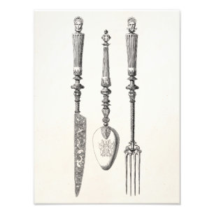 Impression Photo Vieux couverts de 1800s de couteau de fourchette