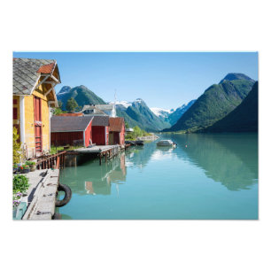 Impression Photo Village du Fjæ et fjord, Norvège imprimer