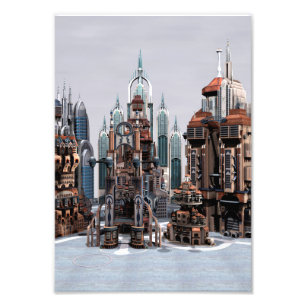 Impression Photo Ville de fantasy futuriste Art de la skyline de sc
