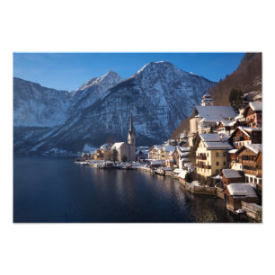 Impression Photo Ville de Hallstatt dans la neige en hiver