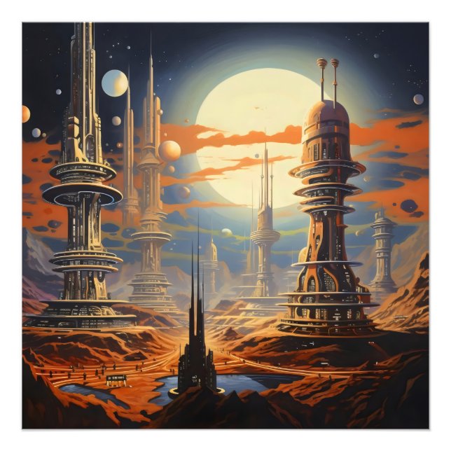 Impression Photo Ville futuriste Vintage Sci-Fi (Devant)