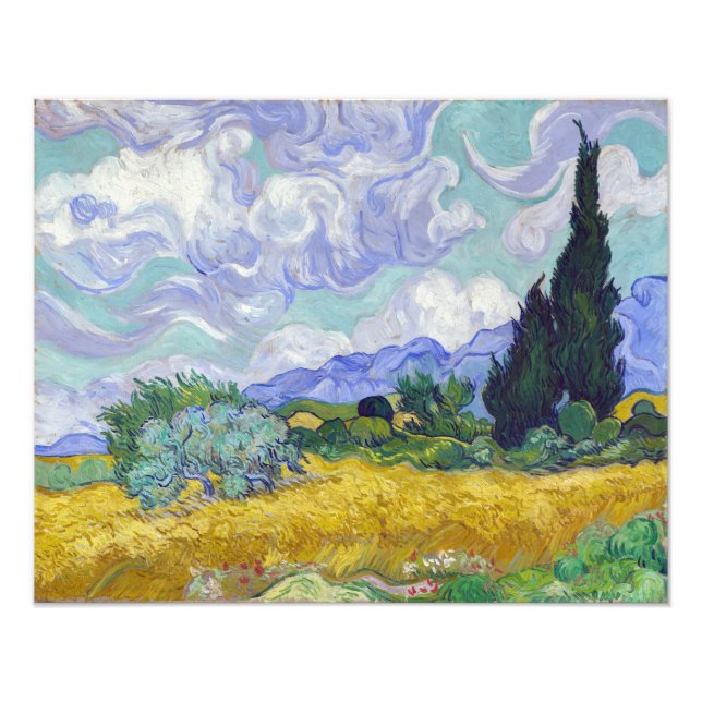 Impression Photo Vincent Van Gogh - Champ de blé avec cyprès (Devant)