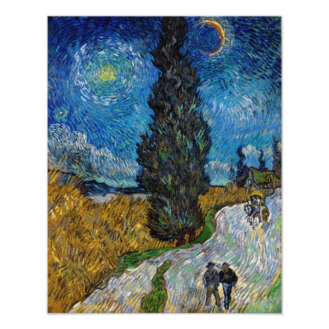 Impression Photo Vincent van Gogh - Route avec Cypress et Star (Devant)