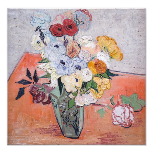 Impression Photo Vincent van Gogh - Vase avec Roses et anémones (Devant)