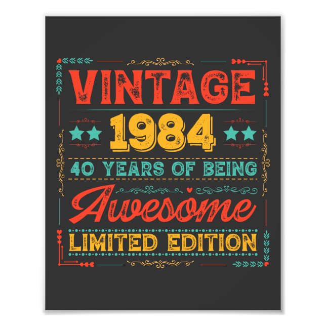 Impression Photo Vintage 1984 Fait en 1984 40e anniversaire 40 ans (Devant)