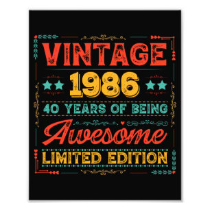 Impression Photo Vintage 1986 Fabriqué en 1986 40e Anniversaire 40 