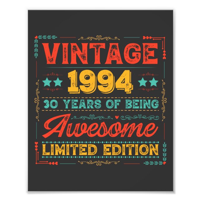 Impression Photo Vintage 1994 Fait en 1994 30e anniversaire 30 ans (Devant)