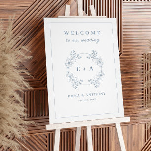 Impression Photo Vintage Dusty Blue Monogram Mariage Affiche de bie