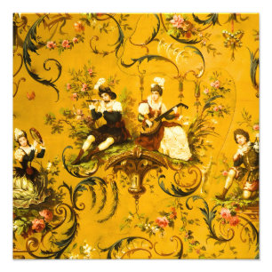 Impression Photo Vintage French Gold Yellow Toile Victorian Floral