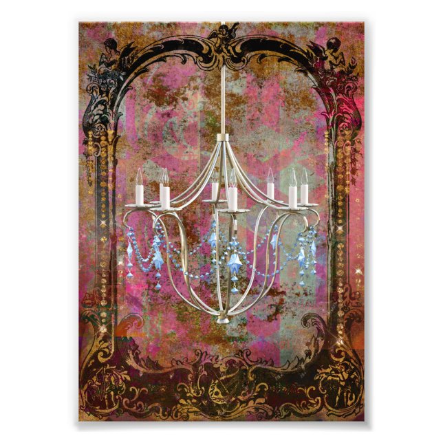 Impression Photo Vintage lustre en cristal bleu antique (Devant)