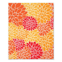 Vintage motif floral Orange Rouge Dahlias Fleurs