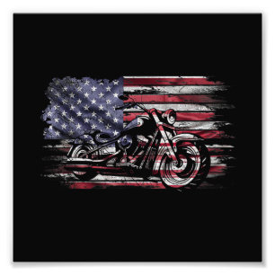 Impression Photo Vintage Motorcycle USA Drapeau Retro Biker, Motorc