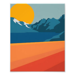 Impression Photo Vintage Red & Blue Mountain Art - Paysage rétro