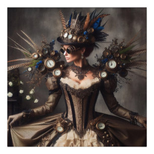 Impression Photo Vintage Victorian Steampunk Horaire Lady