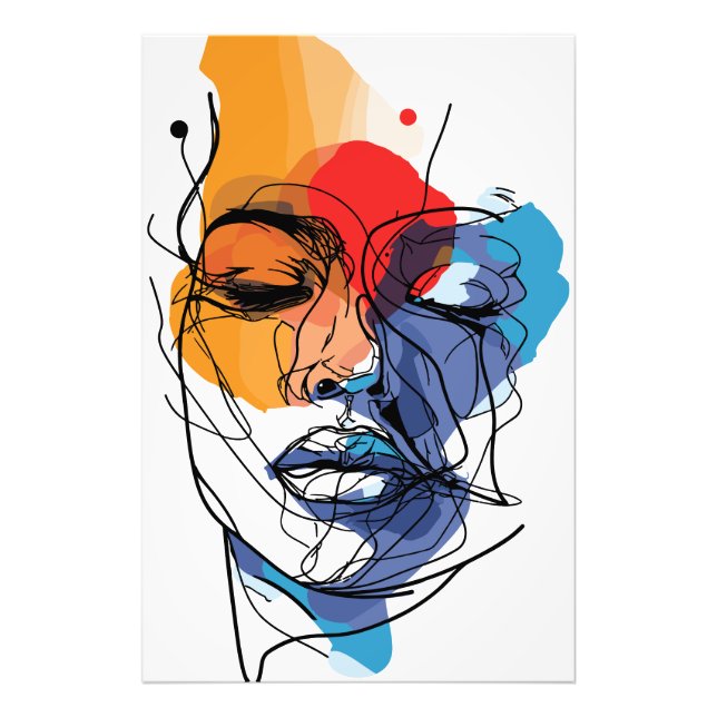 Impression Photo Visage d'art en ligne fluide abstrait (Devant)