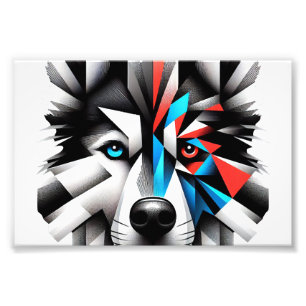 Impression Photo Visage de Husky Géométrique Design d'Art Moderne