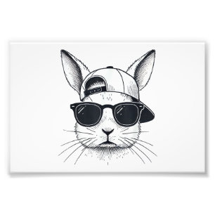 Impression Photo Visage de Lapin avec Lunettes de Soleil Casquette 