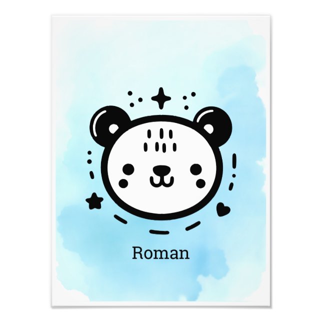 Impression Photo Visage d'ours kawaii mignon - Dessin au trait mini (Devant)