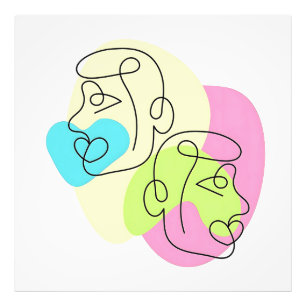 Impression Photo Visages Jumeaux Colorés Ligne Abstraite