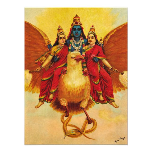 Impression Photo Vishnu, Garuda, Vahana par Raja Ravi Varma (Devant)