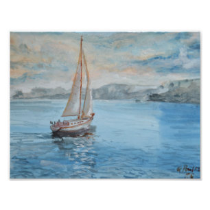 Impression Photo Voilier serein au coucher du soleil sur les eaux c